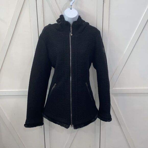 Goode Ryder Women's Sweater Jacket Hooded With Zippered Pockets & Faux Fur Trim - Picture 5 of 16